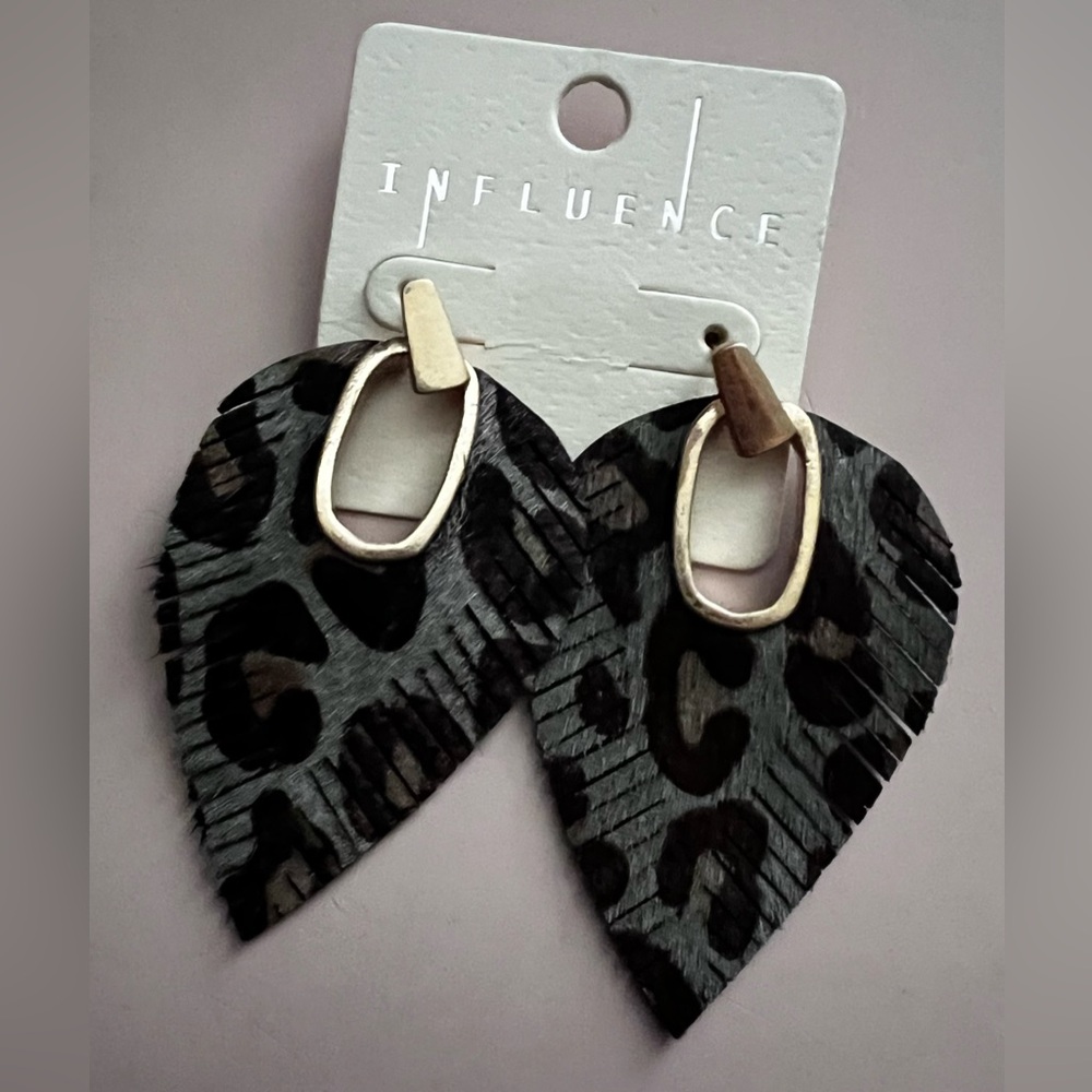 NWT Influence Leopard Print Faux Suede Earrings